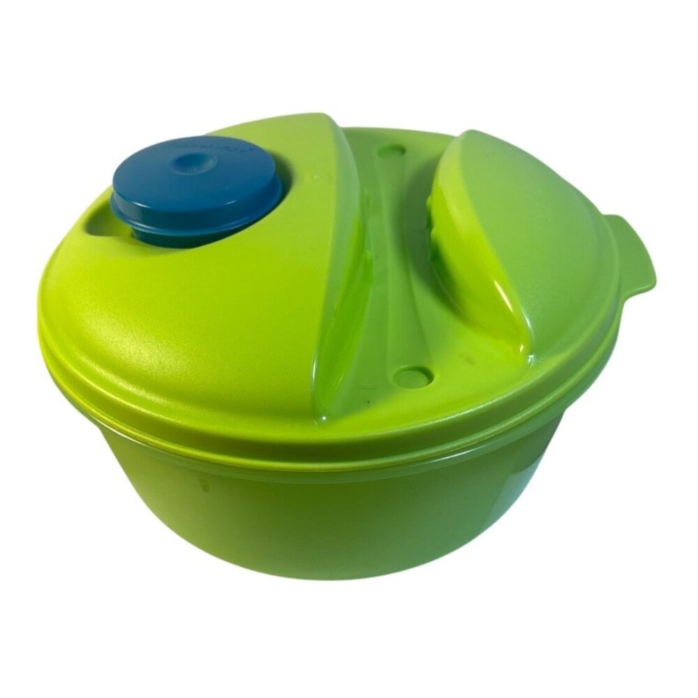 Tupperware Salad on the Go Bowl Green With Blue Midget Container No Fork 6 Cup